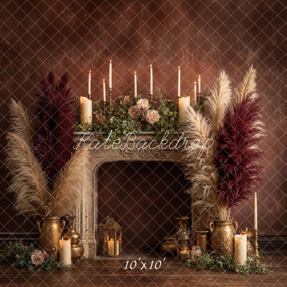 Kate Vintage Fireplace Pampas Candles Floral Backdrop Designed by Emetselch - Image 7