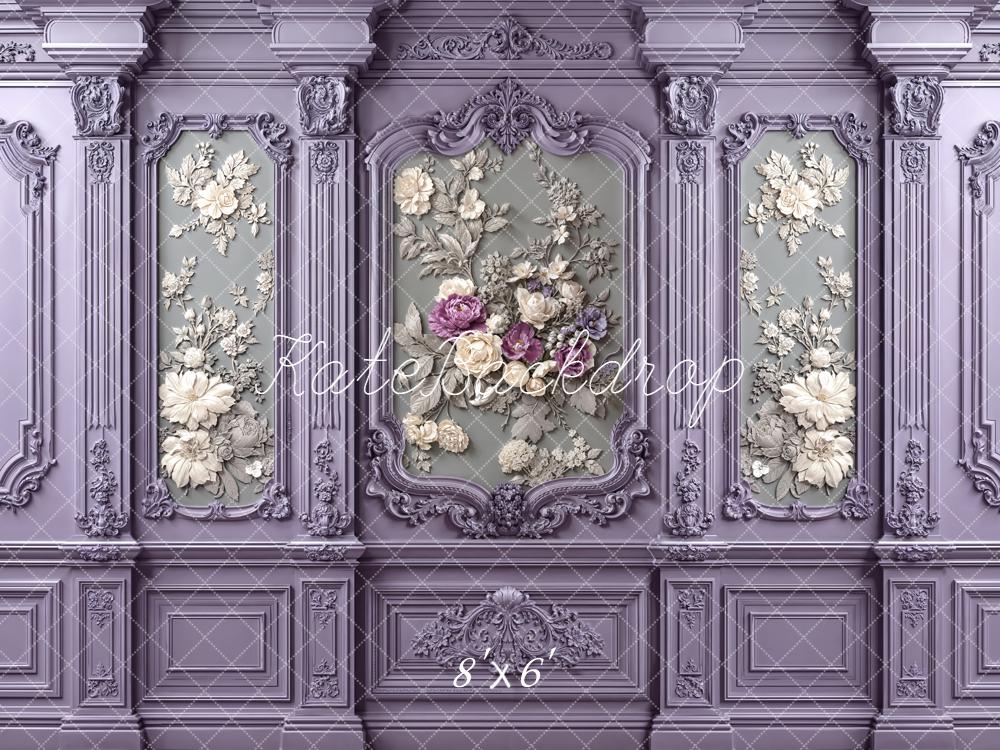 Kate Vintage Floral Relief Ornate Purple Wall Backdrop Designed by Emetselch - Image 3