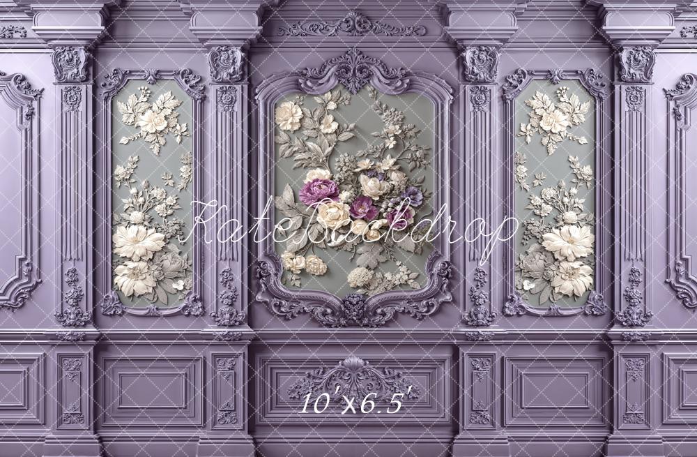 Kate Vintage Floral Relief Ornate Purple Wall Backdrop Designed by Emetselch - Image 4
