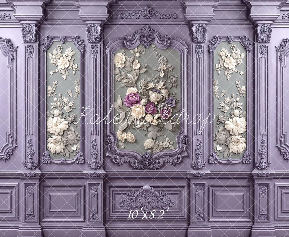 Kate Vintage Floral Relief Ornate Purple Wall Backdrop Designed by Emetselch - Image 6