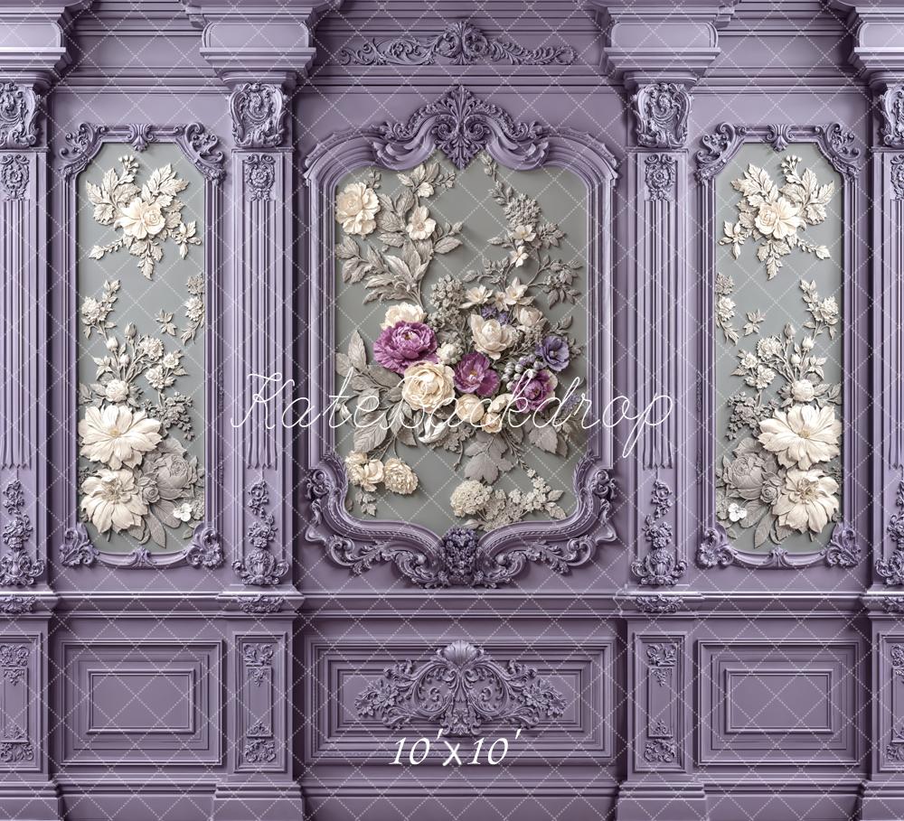 Kate Vintage Floral Relief Ornate Purple Wall Backdrop Designed by Emetselch - Image 7
