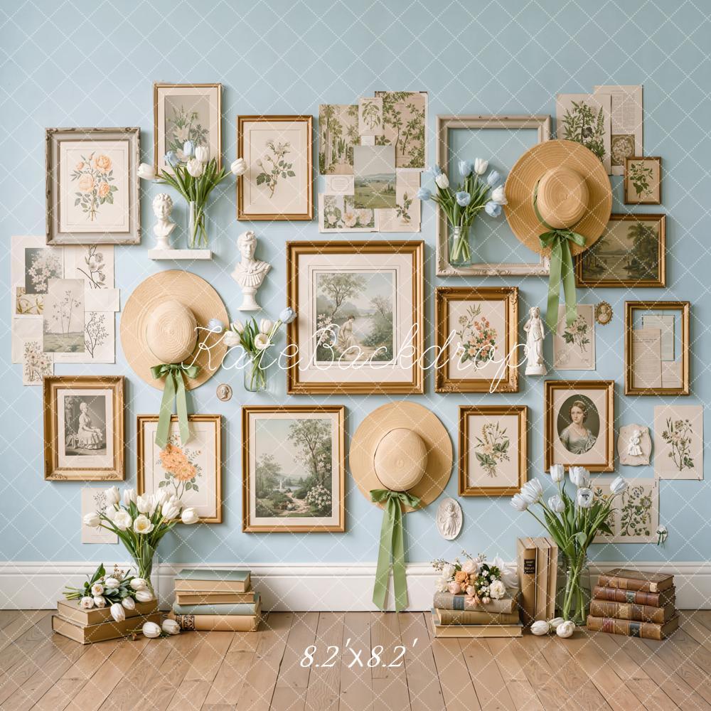 Kate Vintage Gallery Frames Straw Hats Blue Wall Backdrop Designed by Emetselch - Image 5