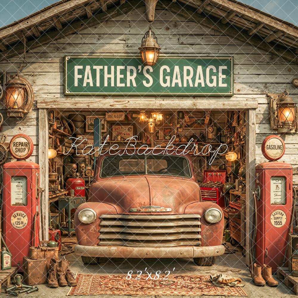 Kate Vintage Garage Old Truck Petrol Pumps Backdrop Designed by Chain Photography - Image 5
