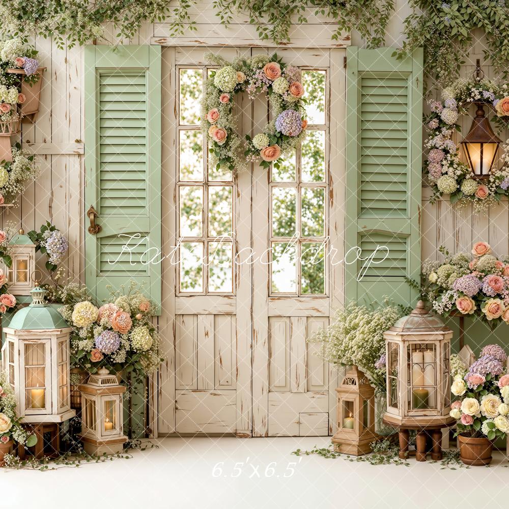 Kate Spring Vintage Garden Door Lantern Floral Backdrop Designed by Emetselch - Image 4