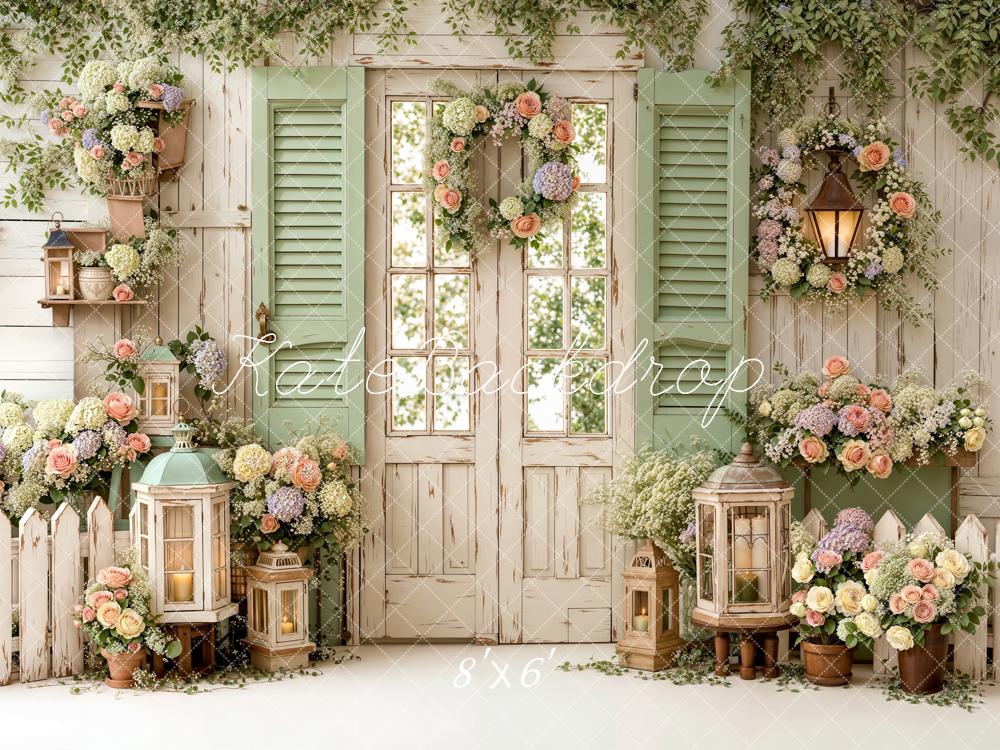 Kate Spring Vintage Garden Door Lantern Floral Backdrop Designed by Emetselch - Image 5