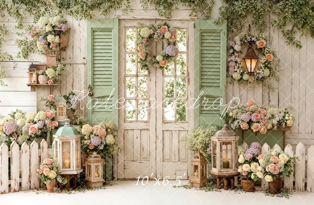 Kate Spring Vintage Garden Door Lantern Floral Backdrop Designed by Emetselch - Image 6