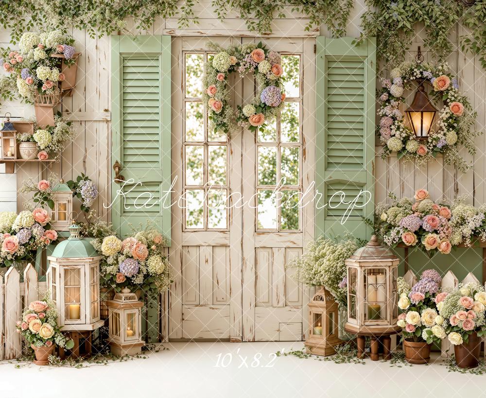 Kate Spring Vintage Garden Door Lantern Floral Backdrop Designed by Emetselch - Image 8