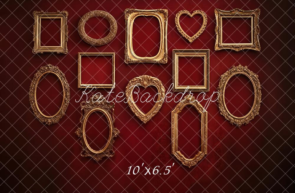 Kate Vintage Gold Frames Red Retro Wall Fleece Backdrop Designed by Emstselch - Image 2
