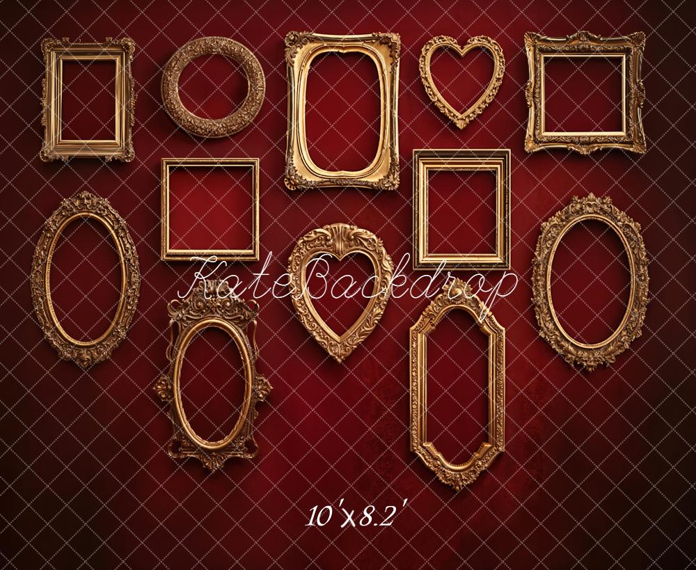 Kate Vintage Gold Frames Red Retro Wall Fleece Backdrop Designed by Emstselch - Image 3