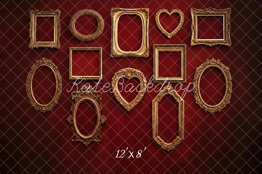 Kate Vintage Gold Frames Red Retro Wall Fleece Backdrop Designed by Emstselch - Image 4