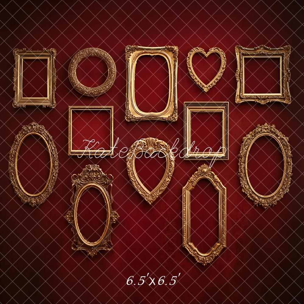 Kate Vintage Gold Frames Red Wall Backdrop Designed by Emstselch - Image 2