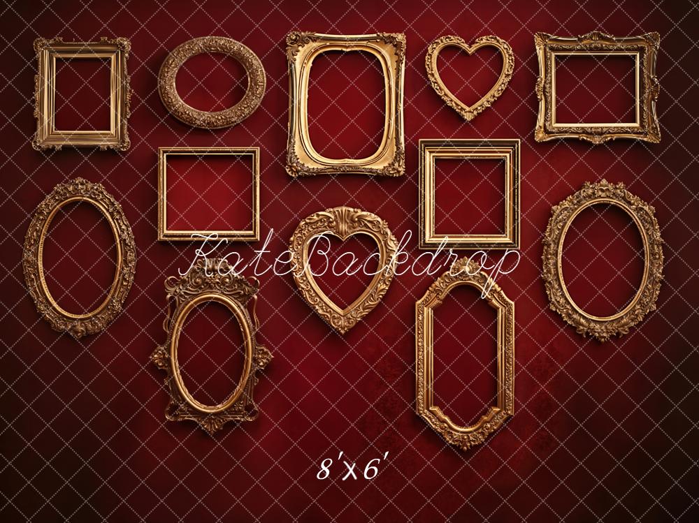 Kate Vintage Gold Frames Red Wall Backdrop Designed by Emstselch - Image 3