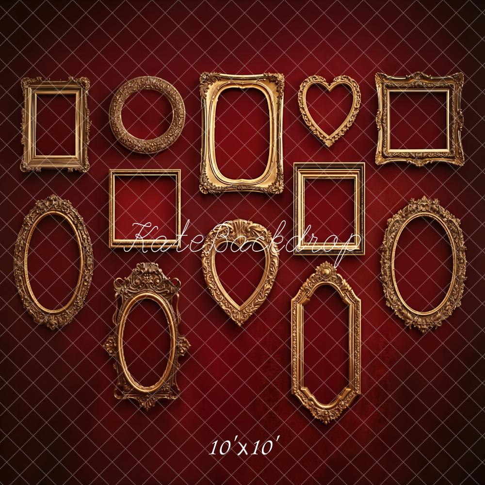 Kate Vintage Gold Frames Red Wall Backdrop Designed by Emstselch - Image 7