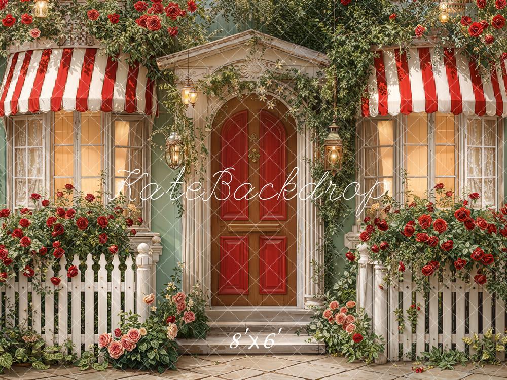 Kate Vintage House Red Door Rose Garden Backdrop Designed by Emetselch - Image 3