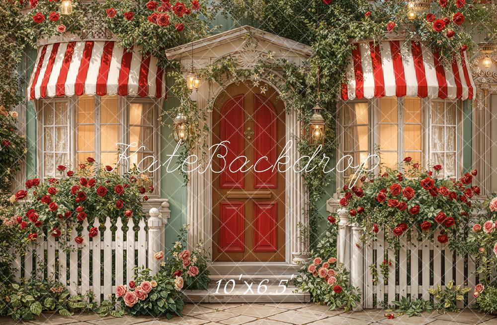 Kate Vintage House Red Door Rose Garden Backdrop Designed by Emetselch - Image 4