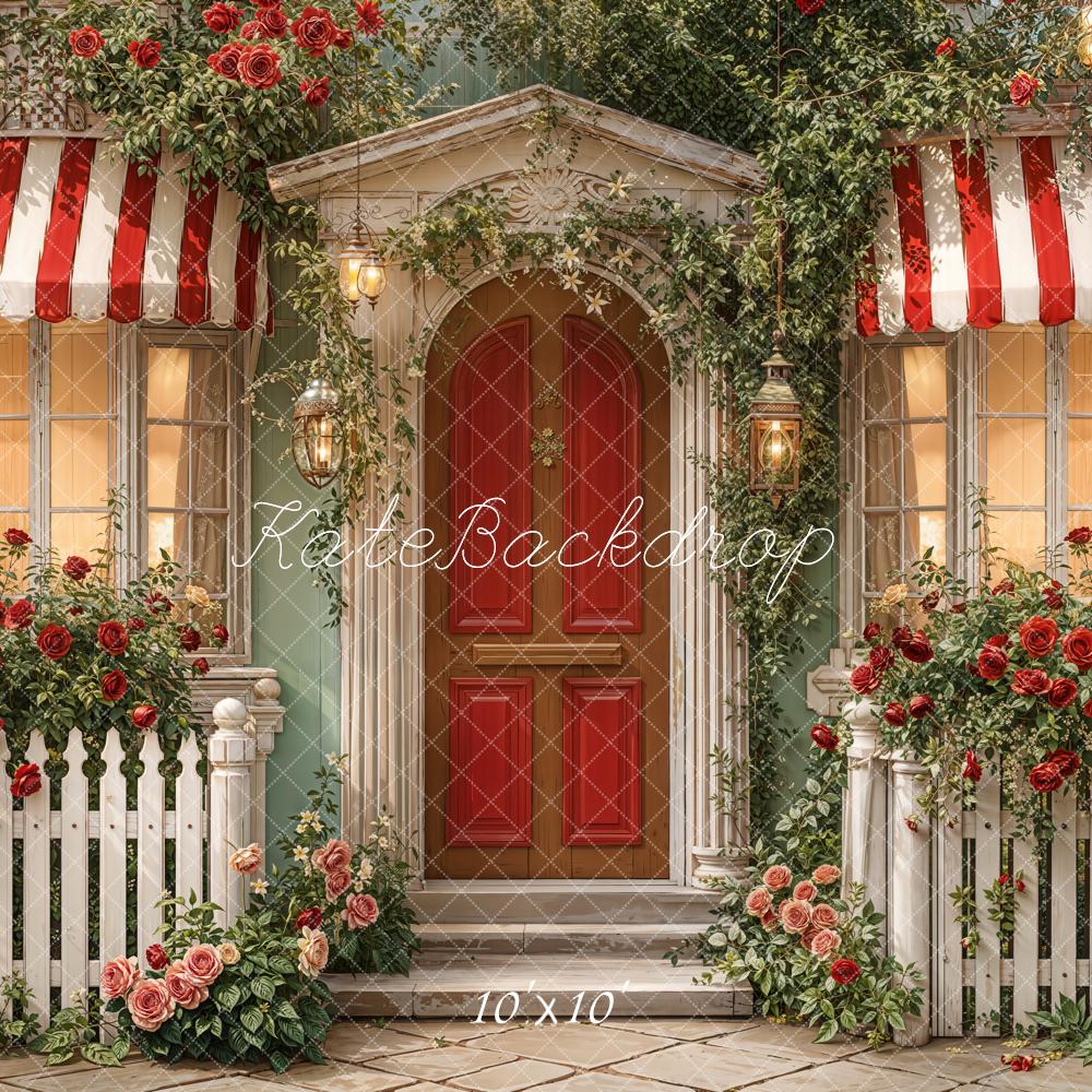 Kate Vintage House Red Door Rose Garden Backdrop Designed by Emetselch - Image 7