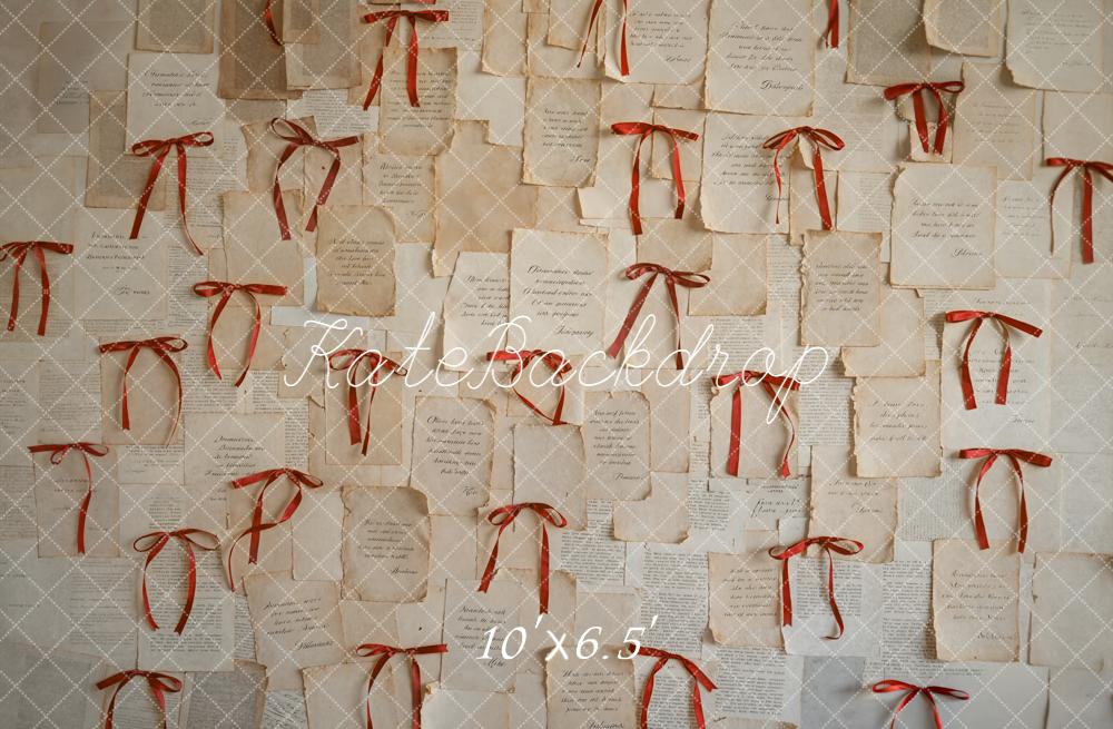 Kate Vintage Letters Red Bows Wall Fleece Backdrop Designed by Emetselch - Image 2