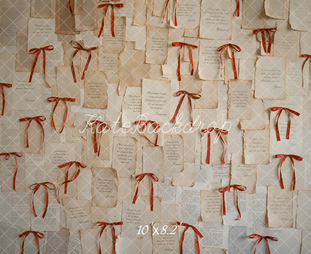 Kate Vintage Letters Red Bows Wall Fleece Backdrop Designed by Emetselch - Image 3