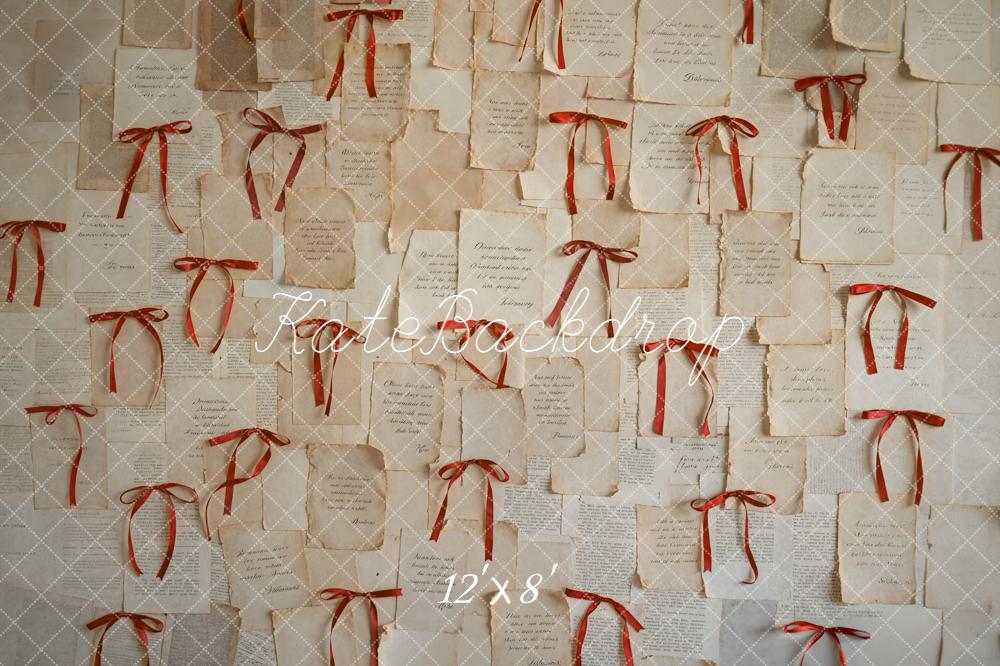 Kate Vintage Letters Red Bows Wall Fleece Backdrop Designed by Emetselch - Image 4