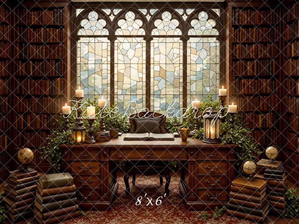 Kate Vintage Library Books Desk Stained Glass Backdrop Designed by Mini MakeBelieve - Image 3