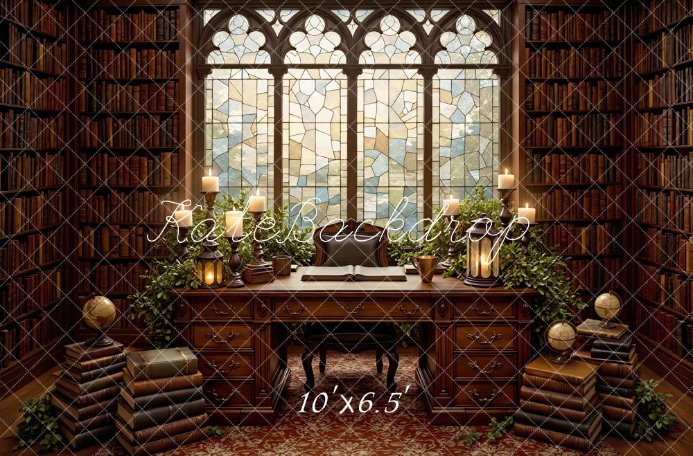 Kate Vintage Library Books Desk Stained Glass Backdrop Designed by Mini MakeBelieve - Image 4