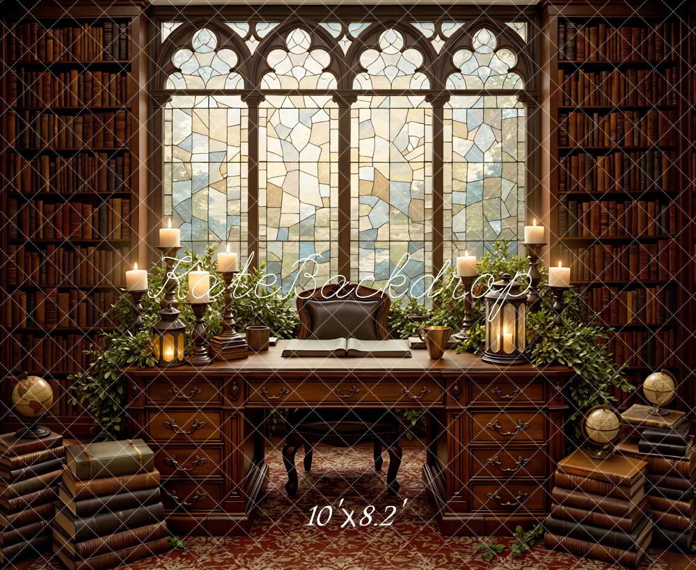 Kate Vintage Library Books Desk Stained Glass Backdrop Designed by Mini MakeBelieve - Image 6