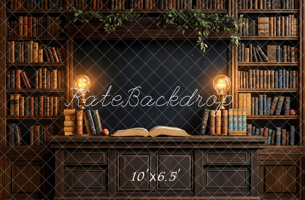 Kate Vintage Library Bookshelves Lamp Fleece Backdrop Designed by Emetselch - Image 2