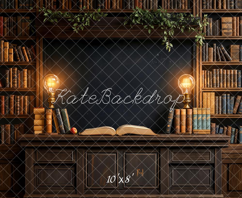 Kate Vintage Library Bookshelves Lamp Fleece Backdrop Designed by Emetselch - Image 3