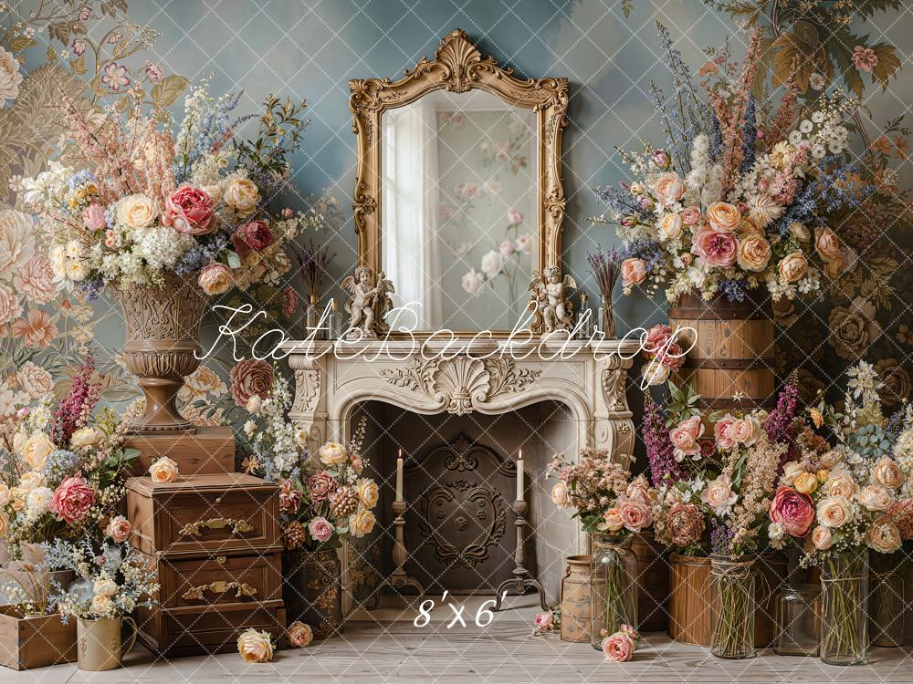 Kate Vintage Mirror Fireplace Floral Arrangement Backdrop Designed by Emetselch - Image 3