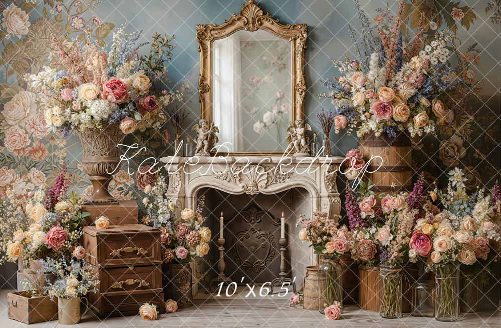 Kate Vintage Mirror Fireplace Floral Arrangement Backdrop Designed by Emetselch - Image 4