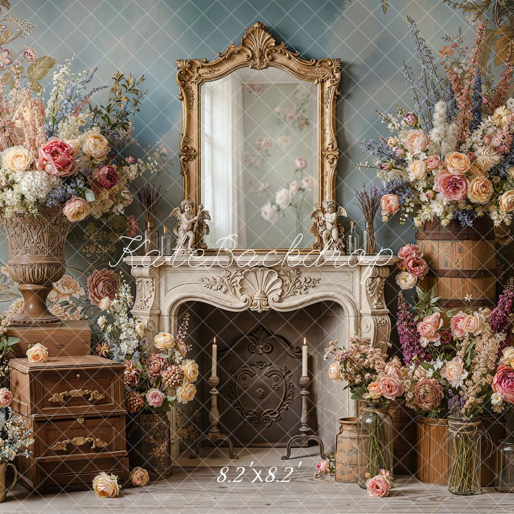 Kate Vintage Mirror Fireplace Floral Arrangement Backdrop Designed by Emetselch - Image 5