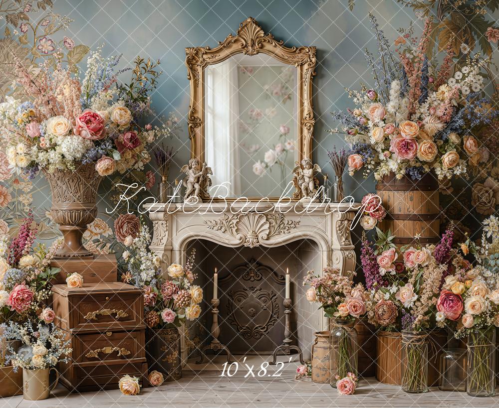 Kate Vintage Mirror Fireplace Floral Arrangement Backdrop Designed by Emetselch - Image 6