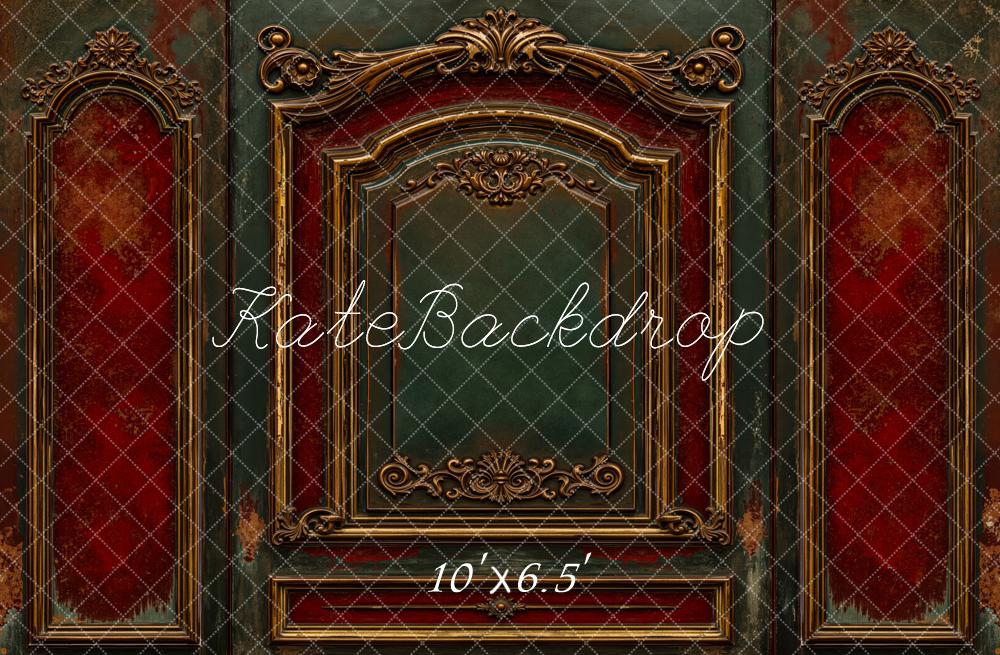 Kate Vintage Ornate Red Green Wall Fleece Backdrop Designed by Emetselch - Image 2