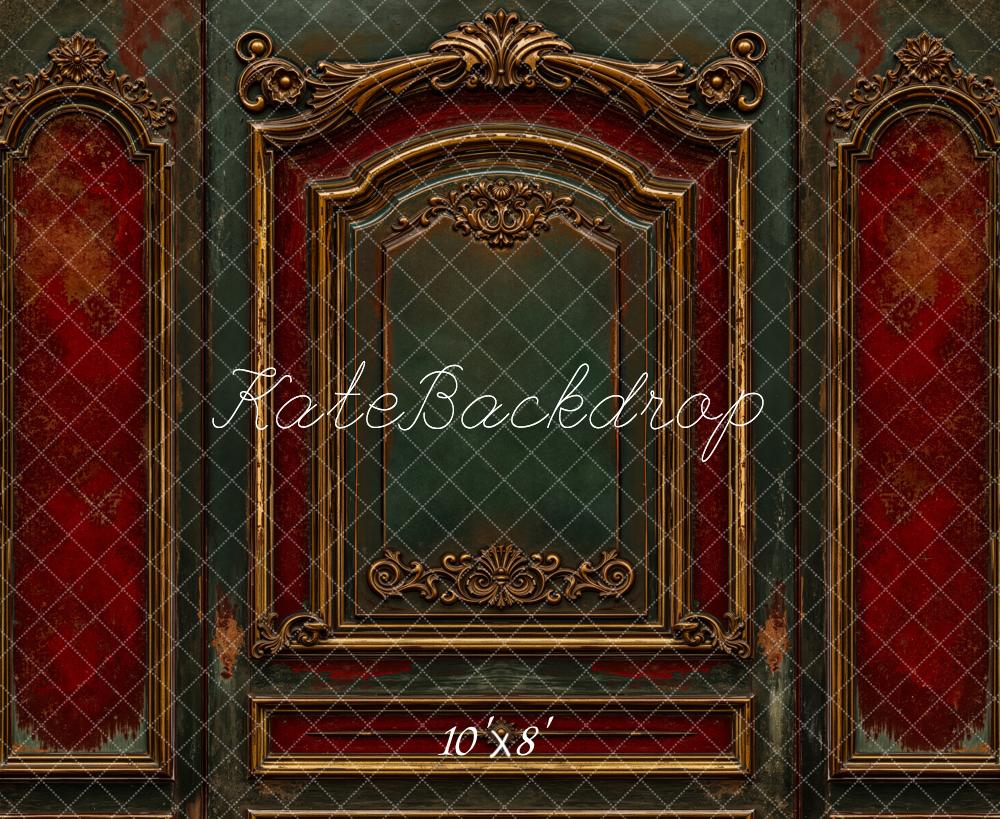 Kate Vintage Ornate Red Green Wall Fleece Backdrop Designed by Emetselch - Image 3