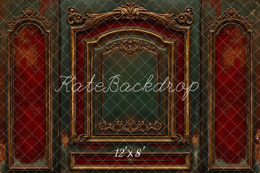 Kate Vintage Ornate Red Green Wall Fleece Backdrop Designed by Emetselch - Image 4