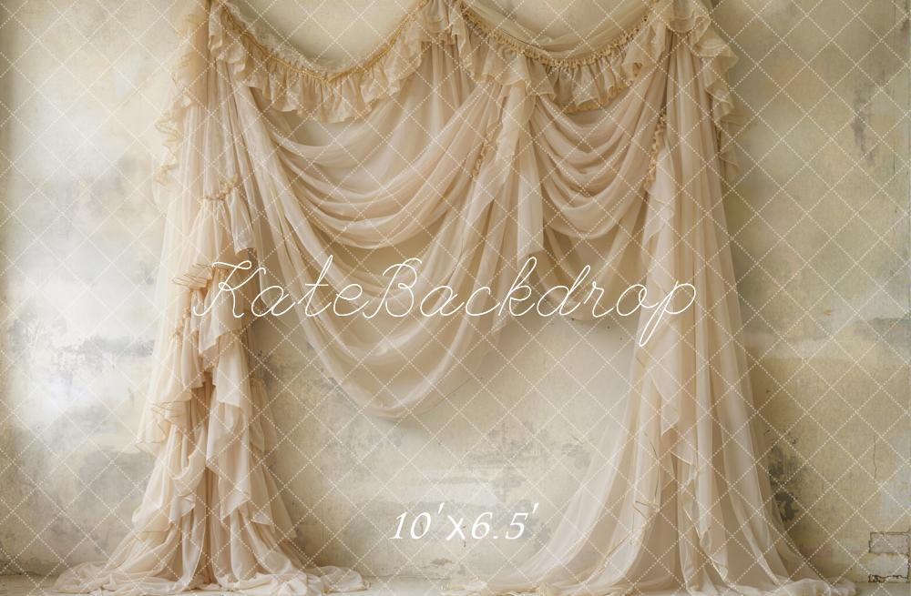 Kate Vintage Ruffled Curtains Neutral Wall Fleece Backdrop Designed by Emetselch - Image 2