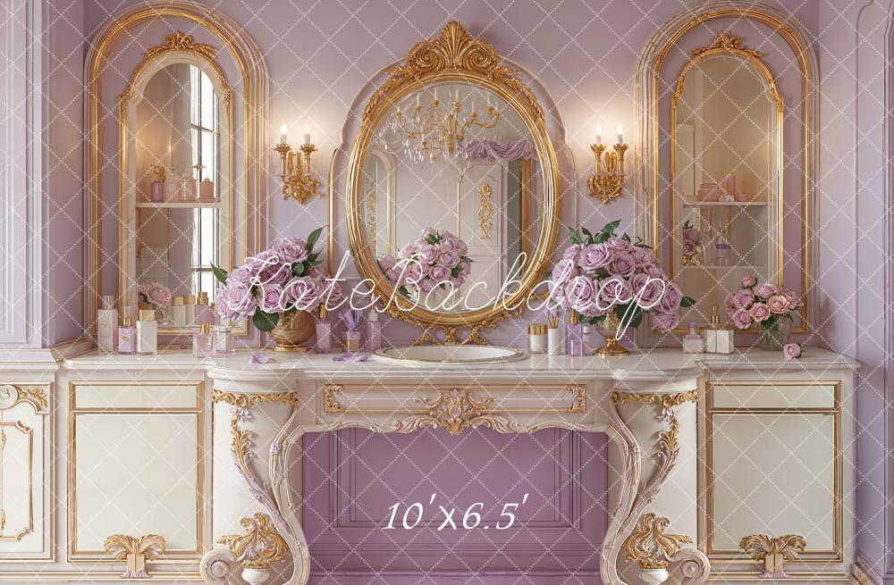 Kate Vintage Vanity Purple Gold Fleece Backdrop Designed by Emetselch - Image 2
