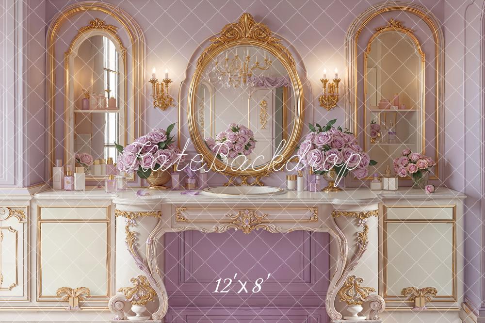 Kate Vintage Vanity Purple Gold Fleece Backdrop Designed by Emetselch - Image 4