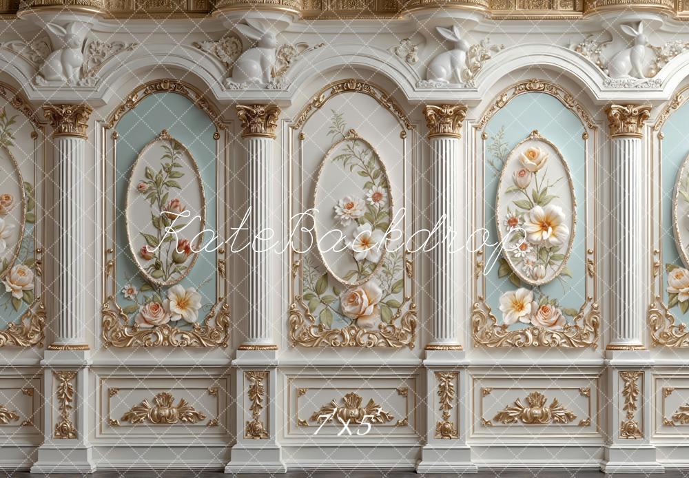 Kate Vintage Wall Floral Columns Rabbits Backdrop Designed by Mini MakeBelieve