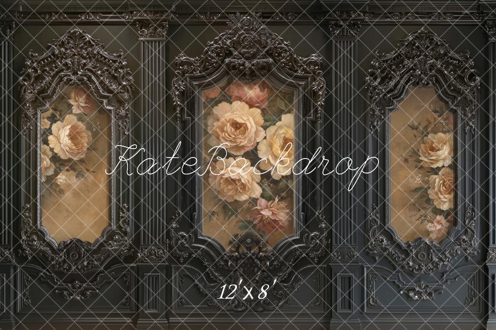 Kate Vintage Wall Floral Ornate Frame Fleece Backdrop Designed by Emetselch - Image 4