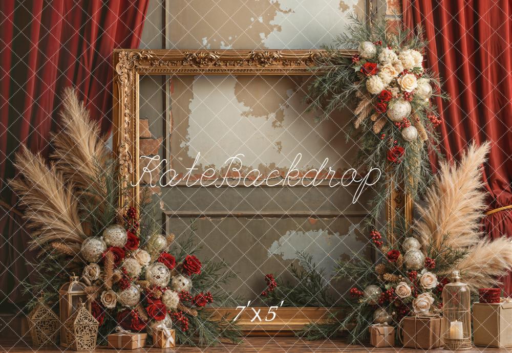 Kate Vintage Wall Gold Frame Christmas Floral Backdrop Designed by Emetselch - Image 2