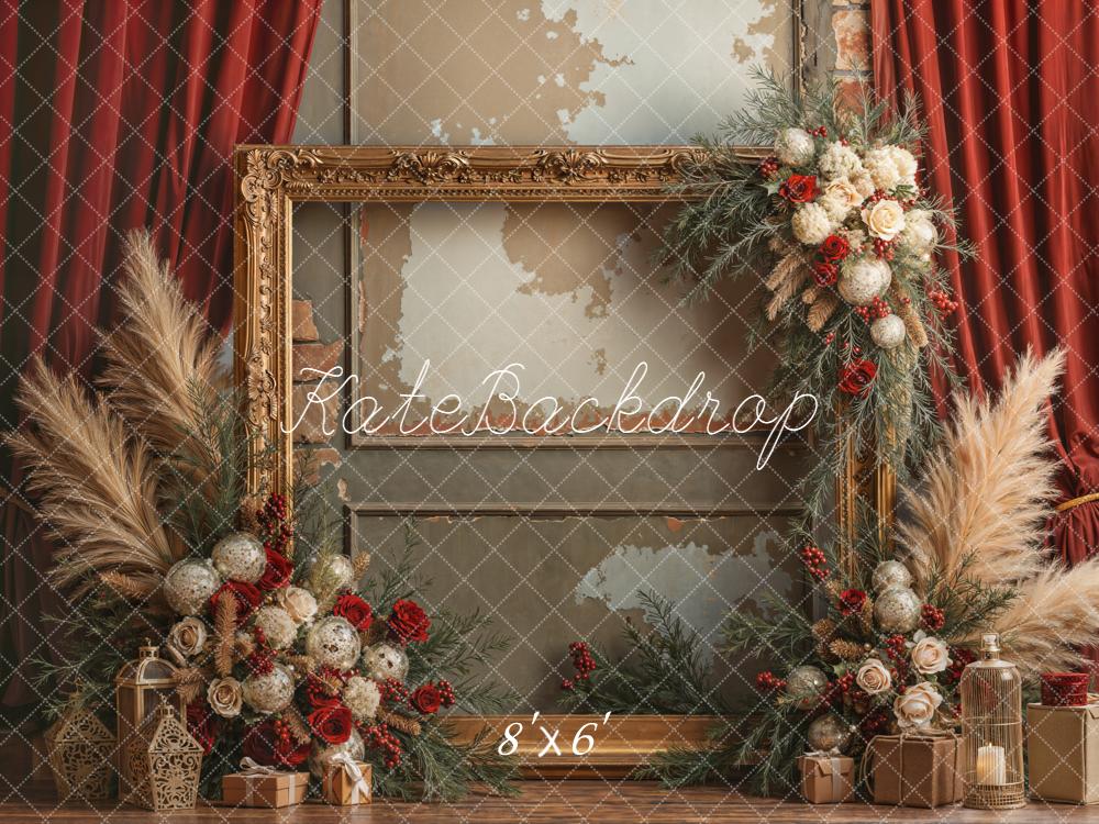 Kate Vintage Wall Gold Frame Christmas Floral Backdrop Designed by Emetselch - Image 6
