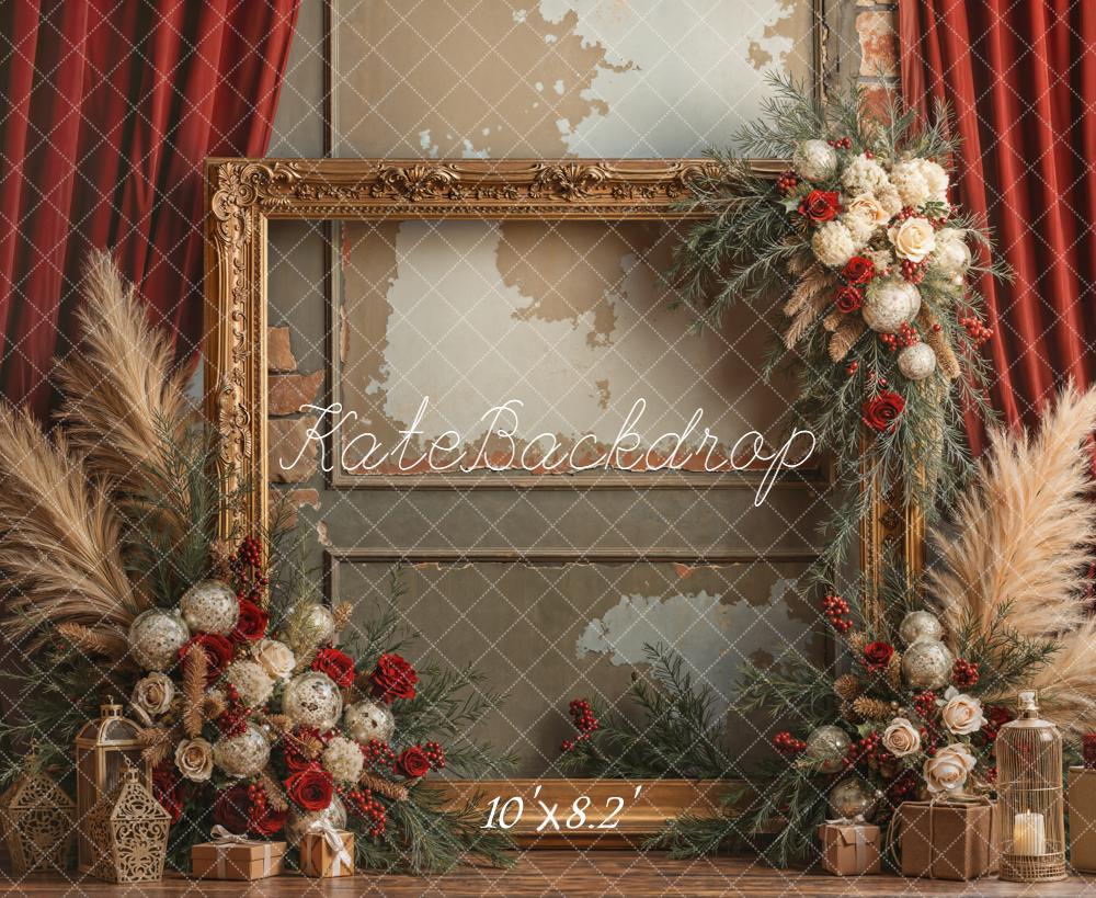 Kate Vintage Wall Gold Frame Christmas Floral Backdrop Designed by Emetselch - Image 7