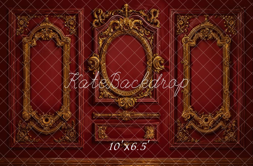 Kate Vintage Wall Ornate Gold Moulding Red Backdrop Designed by Emetselch - Image 4