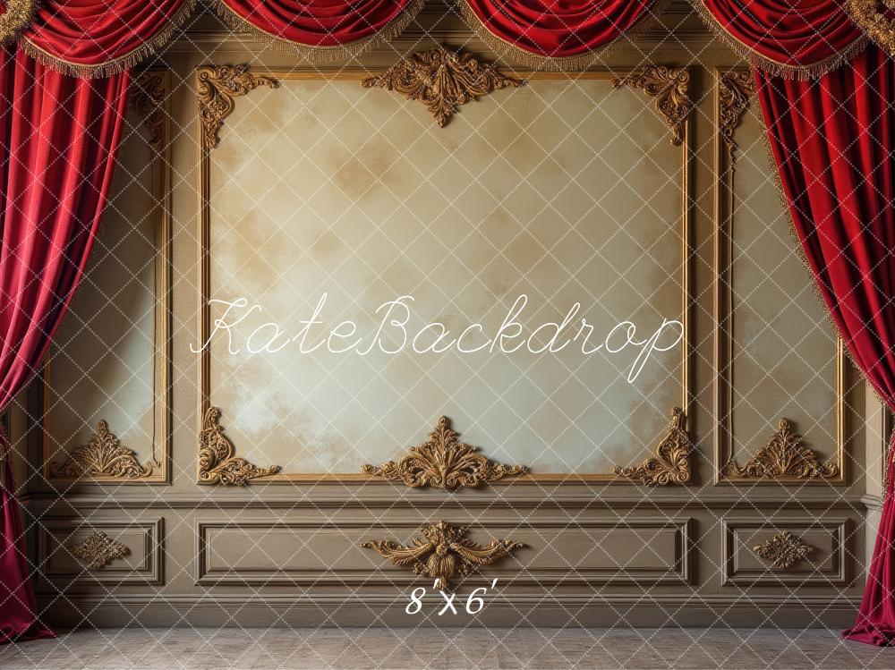Kate Vintage Wall Red Curtains Gold Embellishments Backdrop Designed by Laura Bybee - Image 3