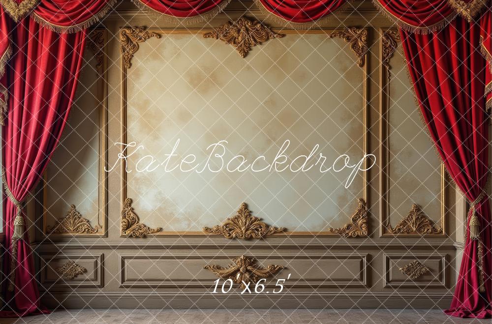 Kate Vintage Wall Red Curtains Gold Embellishments Backdrop Designed by Laura Bybee - Image 4