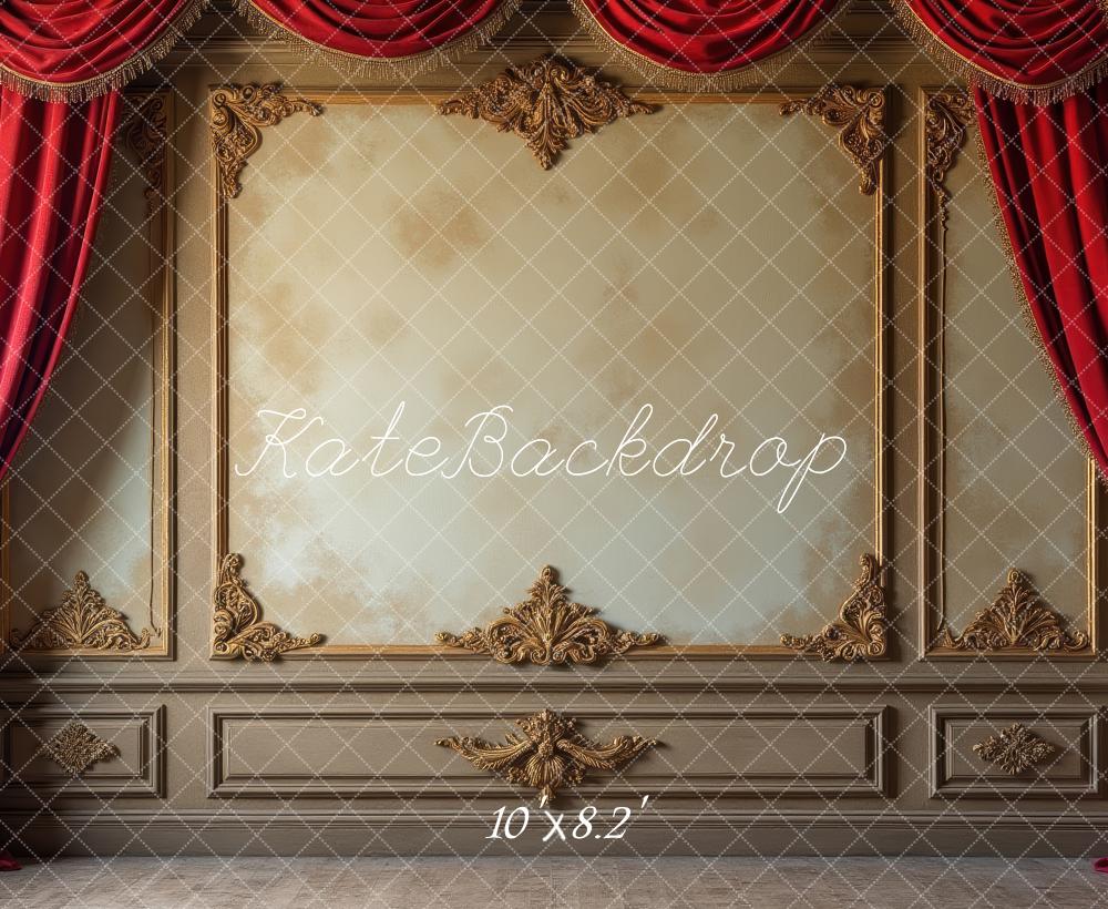Kate Vintage Wall Red Curtains Gold Embellishments Backdrop Designed by Laura Bybee - Image 6