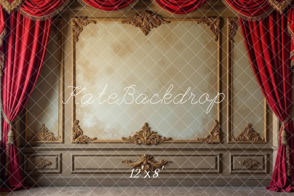 Kate Vintage Wall Red Curtains Gold Embellishments Backdrop Designed by Laura Bybee - Image 8