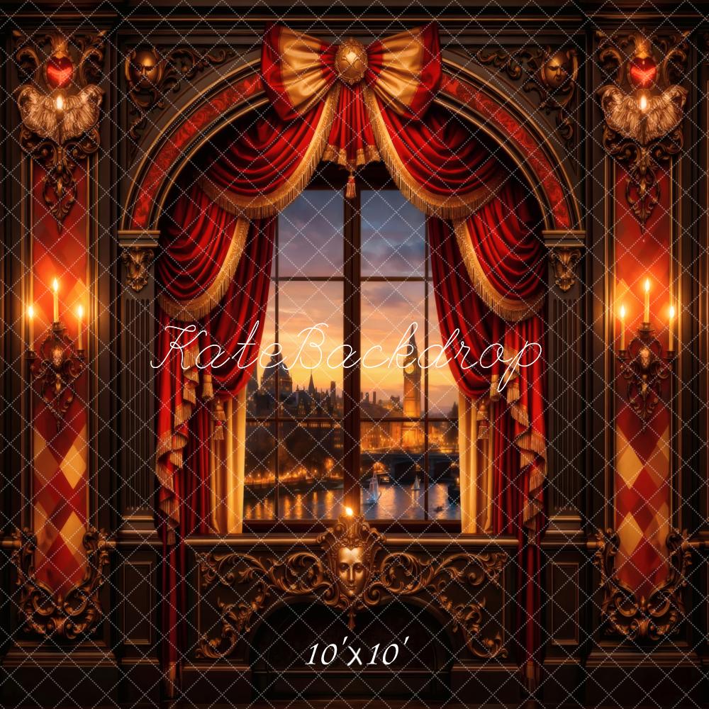 Kate Vintage Window Red Drapes Candlelight Backdrop Designed by Vertigo Productions - Image 7