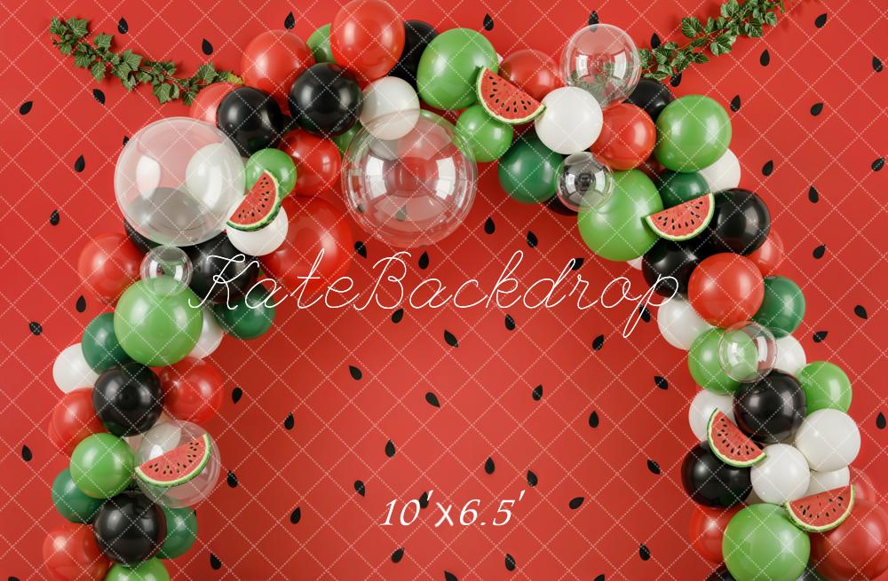 Kate Watermelon Balloon Arch Red Seeds Greenery Fleece Backdrop Designed by Emetselch - Image 2